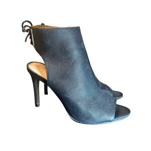 Louise Et Cie Black Leather Peep-Toe Tie-Back Booties - Sz 6